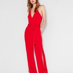 New Express Red Belted Open Leg Jumpsuit Jumper